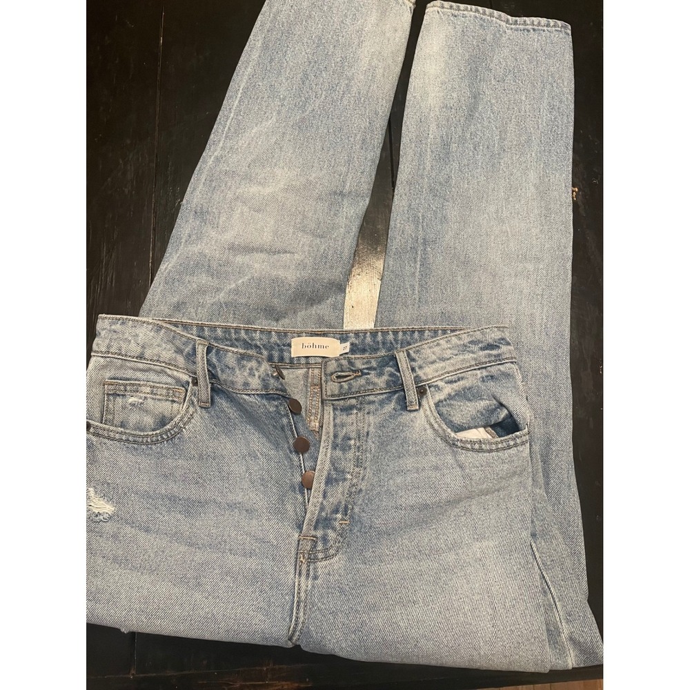 Bohme Distressed High Rise Straight Leg Jeans Light Wash Size 27